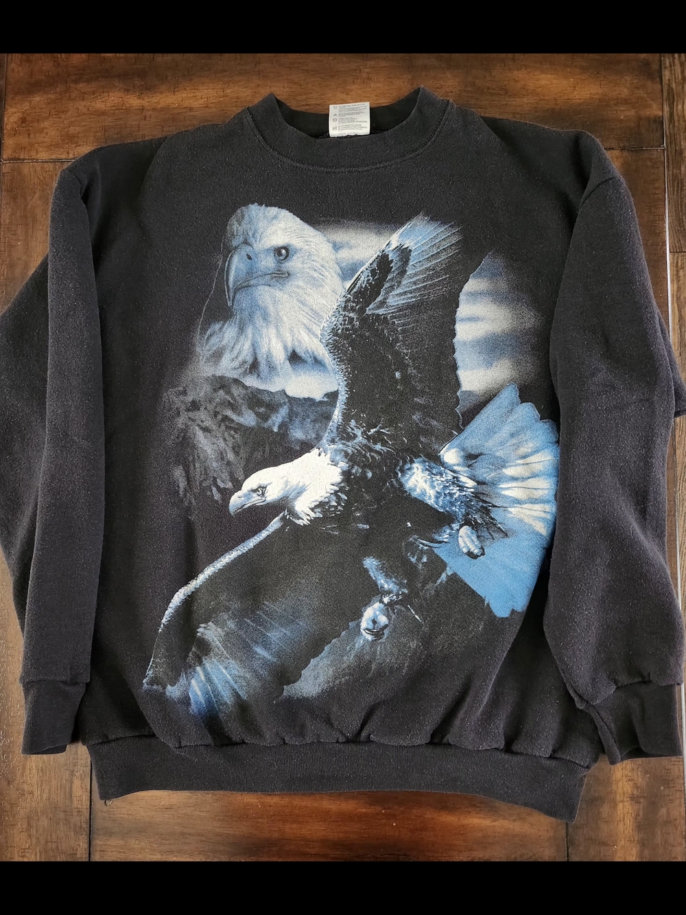 Tultex Black Crewneck Sweatshirt with Blue & White Eagle Graphic